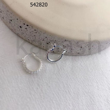 תמונה של עגיל חישוק כסף מדורג 13 מ"מ~ פסים זיגזג סגירת מנוף (יח')