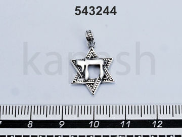 תמונה של תליון כסף מגן דוד 14 מ"מ כיתוב חי (יח')