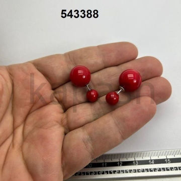 תמונה של עגיל כסף פנינה סינ. אדומה כפולה 8 מ"מ + 14 מ"מ (זוג)
