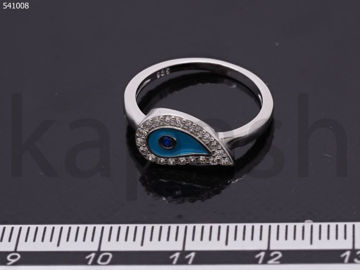 תמונה של טבעת כסף עין טיפה טורקיזית משובצת זרקונים מסביב (יח')